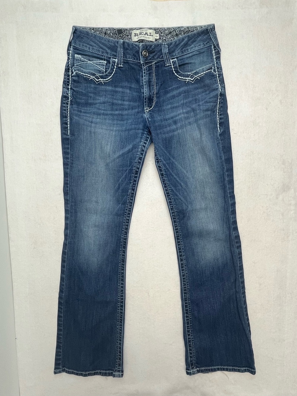 Ariat Real Denim Women’s Marine Blue Entwined Mid Rise Bootcut Jeans Size 32R